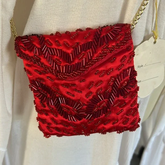 Vintage MISTER ERNEST Mini Formal Evening Red Beaded Crossbody Bag - Picture 6 of 8